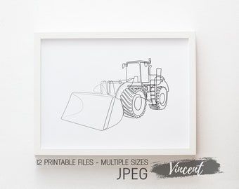 Wheel Loader Construction Truck Line Art Printable JPG PNG & SVG Cut Files, Boys Truck Birthday Drawing Gifts, Black And White Truck Art
