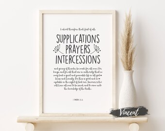 Supplication Prayers Intercessions 1 Timothy 2:1–4 Bible Verse Scripture Printable JPG PNG & SVG Cut Files, Thanksgiving Wall Art Prints