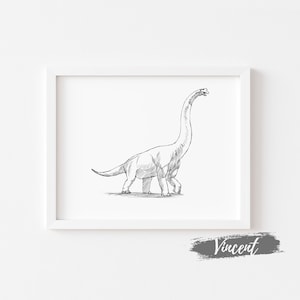 Brachiosaurus Długoszyi Jurajski Dinozaur Era Abstrakcyjny Szkic Rysunek Do Wydrukowania JPG PNG, Ramię Jaszczurka Sztuka Wydruki, Dzieci Dino Prezenty Urodzinowe