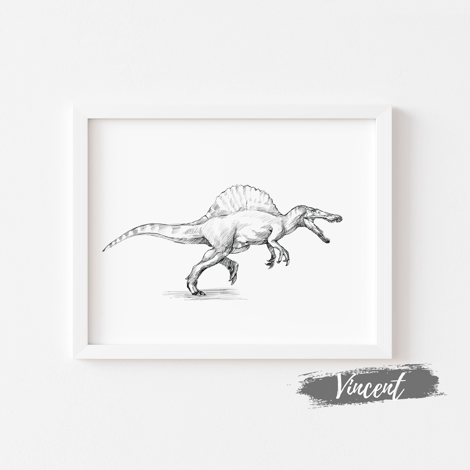Spinosaurus Dinosaur Sketch Drawing Printable JPEG PNG, Kids Dino Birthday Gift Card Prints, Boys Playroom Wall Art Decor, Reptile Art Print
