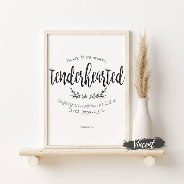 Be Kind To One Another Tenderhearted Ephesian 4:32 Bible Verse Printable JPG PNG & SVG Cut Files, Vow Renewal Gift Card Ideas