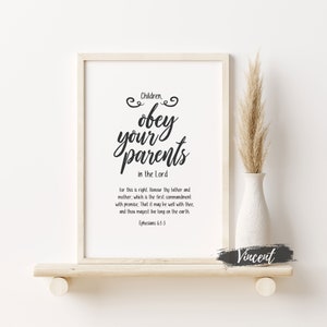 Kinder gehorchen Ihren Eltern Epheser 6:1-3 Bibel druckbare & geschnittene Dateien SVG JPG PNG, christliche Wand Poster Drucke, inspirierende Schrift