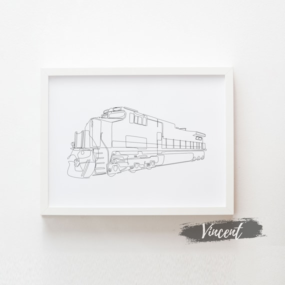Minimalist Freight Train Line Art Printable JPEG Image Files | Etsy