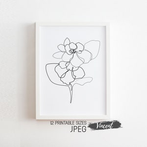 African Violet Black And White Flower Line Art Printable JPEG PNG & SVG Cut Files, Plant Art Wall Decor Prints, Minimalist Single Line Draw