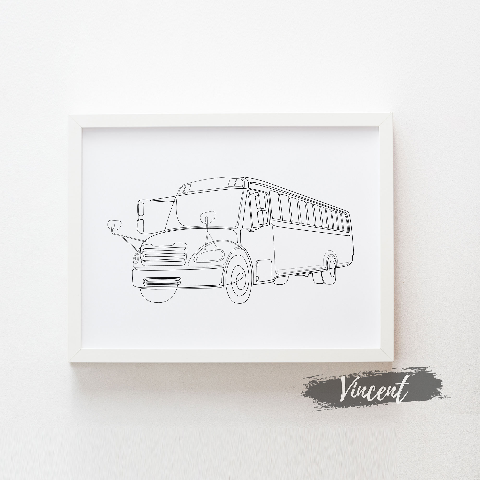 School Bus Line Art Printable Designs, Bus Single Line Drawing Art Prints, Transportation Car Poster Decor, Playroom Wall Art JPEG 12 sizes