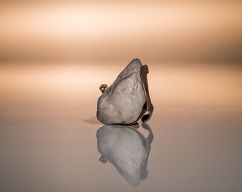 Handmade Silver 925 Ring with grey pebble,nude zircon,beach jewellery,unique ring,beach stone,pink plated,open size,gift ideas,woman style