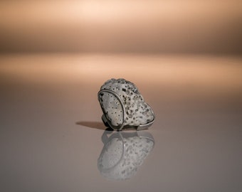 Handmade Silver 925 Ring with grey pebble,zircon,beach jewellery,unique ring,beach stone ring,silver plated,open size,gift ideas,woman style