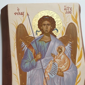 Guardian Angel Hand painted Orthodox, religious icon, byzantine Greek icon, sacred icon, handmade painting, religious item, art, angel,faith
