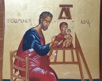 Luke the Evangelist Handgemalte orthodoxe Ikone, Heiliger Luke, religiöses Objekt, byzantinische griechische Ikone, heilige Ikone, handgemachte Malerei, Kunst