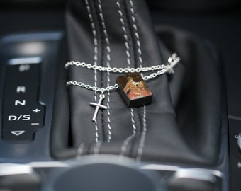 Encanto del coche colgante, SAN CRISTÓBAL o SANTA MARÍA, Encanto de viaje del coche, Hecho a mano, amuleto, talismán, regalo de coche nuevo, plata