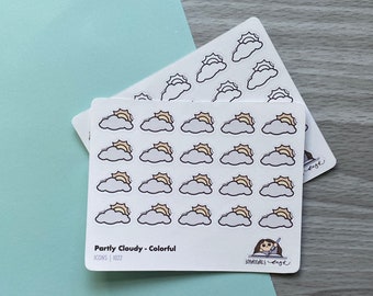Partly Cloudy Icon Sticker | I022 | Minimal doodle sun and cloud weather sticker for bullet journals, planners, journals and scrapbooks