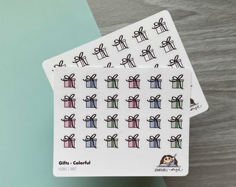 Gift Icon Sticker | I007 | Minimal doodle present sticker for bullet journals, planners, journals and scrapbooks