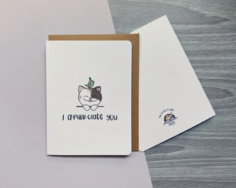 Je A-purr-ciate Vous | Carte punny pour les amoureux de chat, cartes de chat personnalisables, carte d’appréciation, carte d’amitié de chat