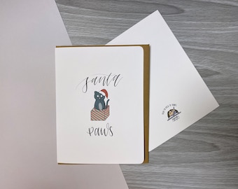 Santa Paws Cat Card | Holiday card for cat lovers, punny cat cards, winter greeting card, black cat card, cozy cat card