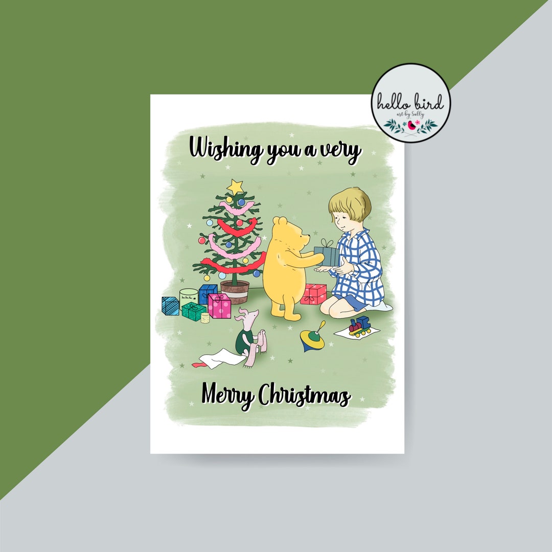 Classic Pooh Bear Inspired Christmas Card Vintage Pooh Bear
