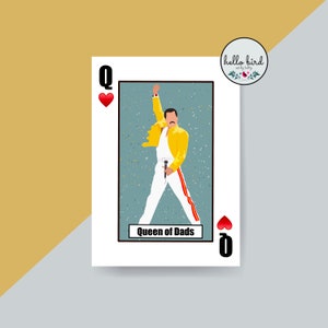 Carte de fête des pères inspirée de Freddie Mercury | Reine des papas | carte pour papa | Style de carte à jouer | Reine | carte musicale | 2 tailles disponibles