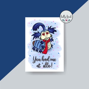 Carte d'amour inspirée de William Worm | Carte d'amour de ver 'Ello | Films des années 80 | Inspiré du labyrinthe | Tu m'as eu à Hello