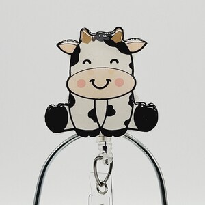 Cute Cow Cartoon Retractable Badge Reel: Epoxy Black and White Cow Cartoon ID Holder