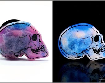 Abstract Glow in the Dark Pink and Blue Epoxy Goth Skull Phone Grip or Retractable Badge Reel