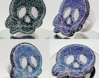 Purple and Green Prism Cartoon Skull Phone Grip: Gothic Skull and Rose Phone Grip and Tablet Grip