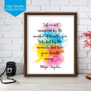 Maya Angelou &quot;Life is Not Measured By the Number...&quot; inspirational poster wall print for classroom decor, office decor, home decor