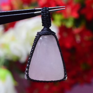 Natural Rose Quartz Loose Macrame Pendant, Rose Quartz Necklace, Amazing Rose Quartz Jewellery Pendant