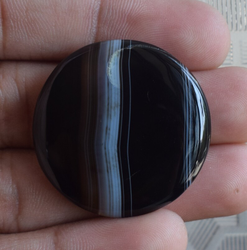 Very Rare! Natural Black Banded Agate Gemstone round Banded Agate Cabochon Handmade Loose Stone For making Jewelry 62.90cts.36x36x6mm,