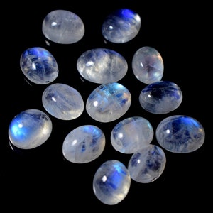 14 Pieces, Top Quality Rainbow Moonstone Oval Cabochon lot, Blue Flashy Natural Moonstone Gemstone, Semi precious for Making Jewelry