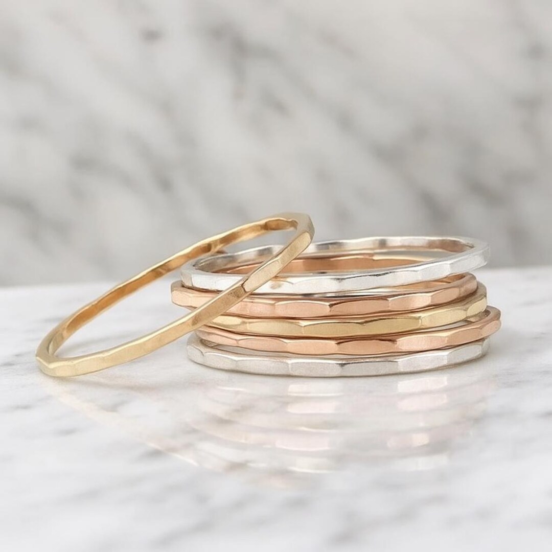Minimalist Hammered Band Ring 925 Sterling Silver | Handmade Unisex ...