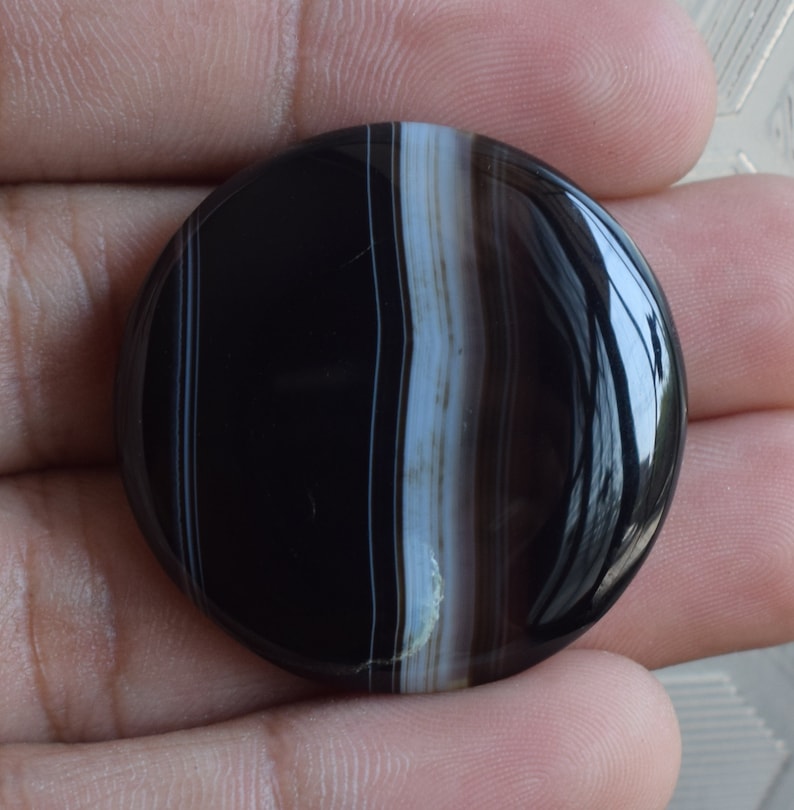 Very Rare! Natural Black Banded Agate Gemstone round Banded Agate Cabochon Handmade Loose Stone For making Jewelry 62.90cts.36x36x6mm,