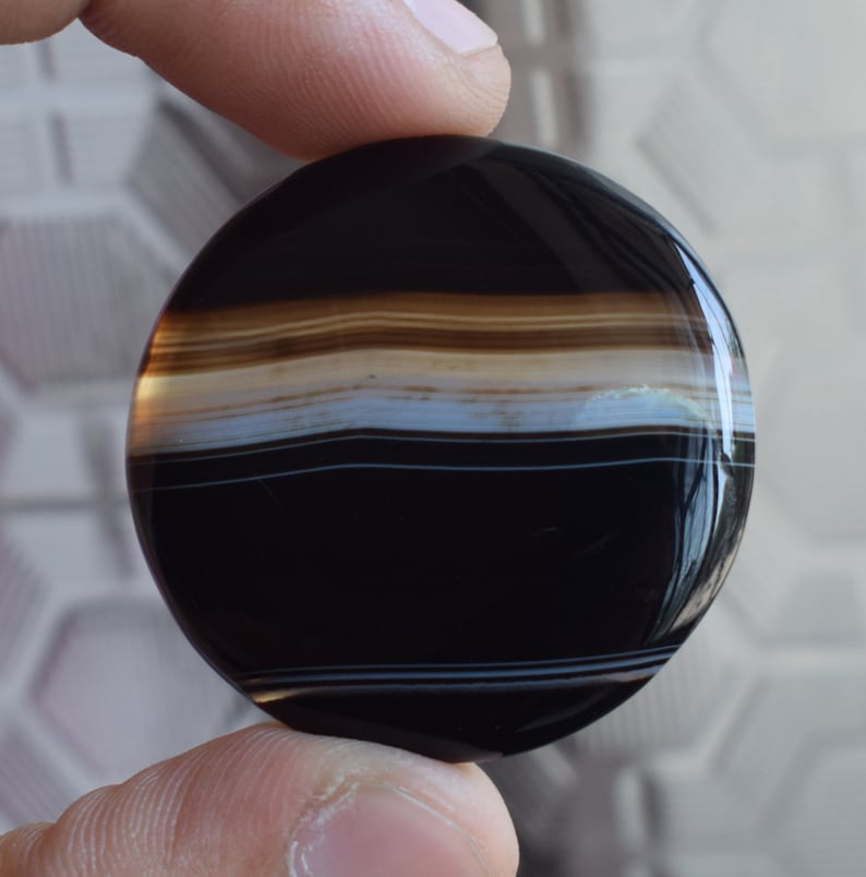 Very Rare! Natural Black Banded Agate Gemstone round Banded Agate Cabochon Handmade Loose Stone For making Jewelry 62.90cts.36x36x6mm,