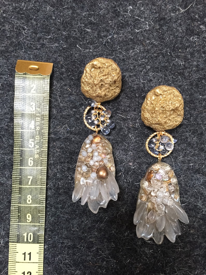 Statement avant-garde earrings Imitation of quartz and gemstones Big but lightweight epoxy resin earrings Unique handmade earrings