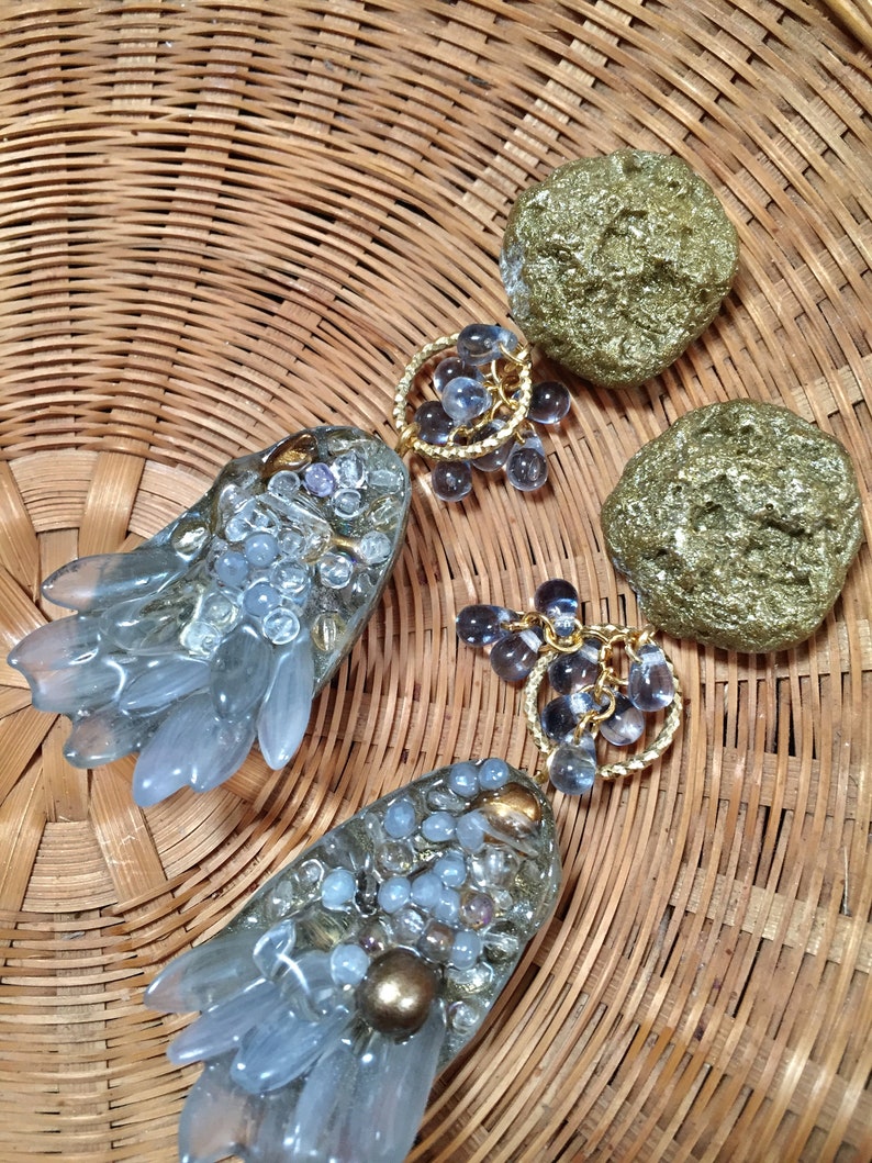 Statement avant-garde earrings Imitation of quartz and gemstones Big but lightweight epoxy resin earrings Unique handmade earrings