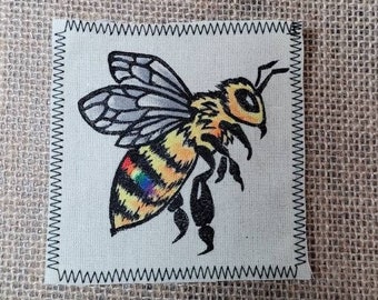 Bee Patch, Honeybee Patch, Pride Patch, LGBTQ Patch, Rainbow Pride, LGBTQ Pride Patch, Bee Applique, Sew On Patch, Insect Patch, Punk Patch