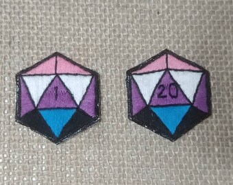 D20 Patch, Genderfluid Patch, Genderfluid Pride, Dice Patch, Genderfluid Pride Patch, LGBTQ Patch,  Hand Embroidered Patch, Queer Patch