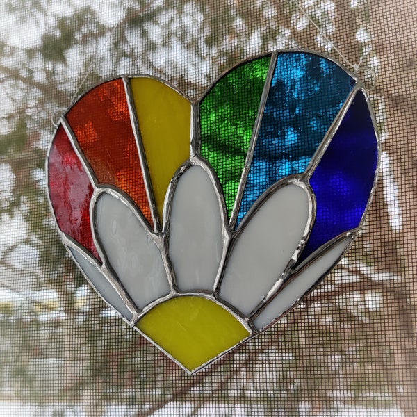 Rainbow Daisy Heart PDF Stained Glass Pattern