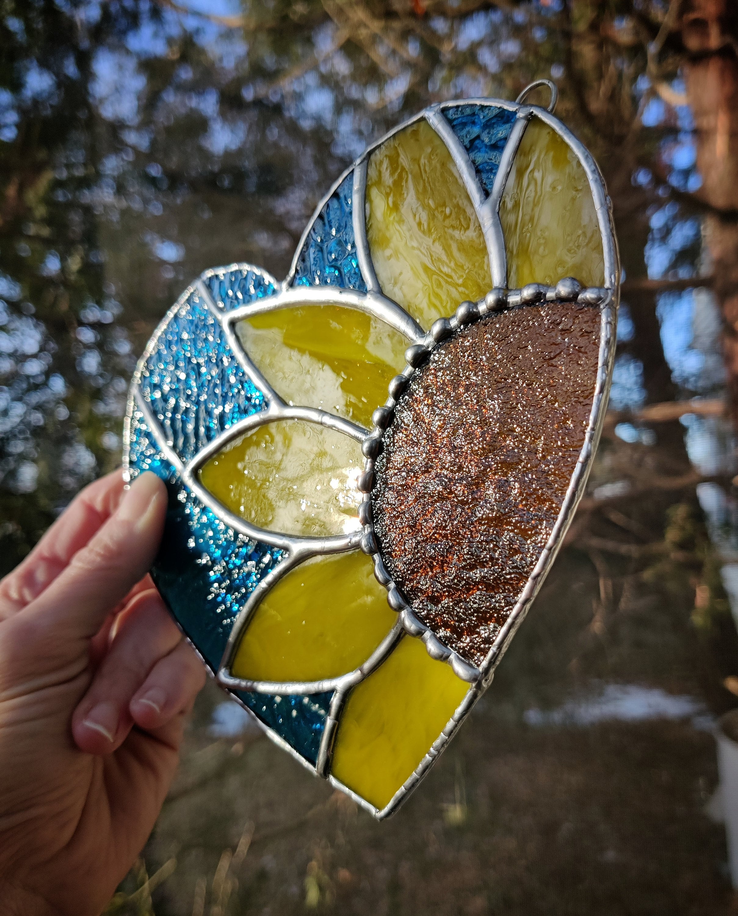 PDF Sunflower Heart stained glass pattern