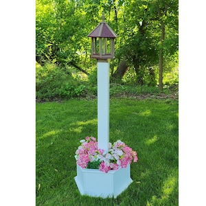 Bird Feeder + Post & Planter Kit - White - Planter/Post Set- Amish Handmade - Bird Lovers - Flowers - Outdoor Décor
