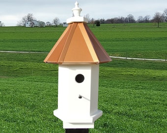 Bird House 1 Nesting Compartment - 6 Sided Handmade Wooden Birdhouse Outdoor - Post Not Included
