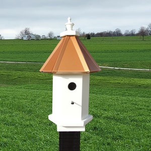 Bird House 1 Nesting Compartment 6 Sided Handmade Wooden Birdhouse Outdoor Post Not Included image 1
