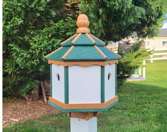 Bird House Poly Amish Made Gazebo Birdhouse 3 Holes with 3 Nesting Compartments - Post Not Included
