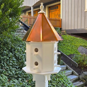 Birdhouse Copper Roof Handmade Large With 8 Nesting Compartments Weather Resistant Birdhouses, Predator Guards, Poly, Bird Lovers