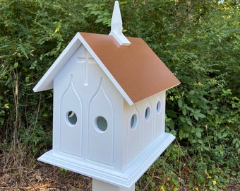 Chapel Birdhosue Handmade, Choose Roof Color, Bird House For The Outdoors, Pole Not Included