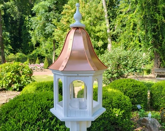 Copper Roof Bird Feeder Large, 6 Sided, Bell Shaped Roof, Premium Feeding Tube