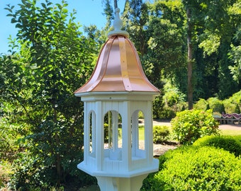 Large Bird Feeder Copper Roof, 8 Sided Octagon, Premium Feeding Tube, Roof Options