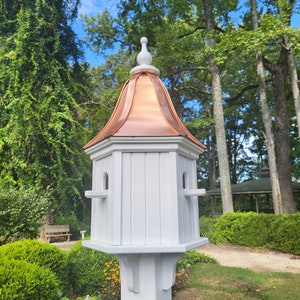 Copper Roof Birdhouse Handmade, 6 Sided, Large With 3 Nesting Compartments, Weather Resistant Birdhouses