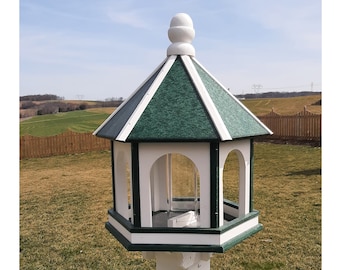 Bird Feeder - Large - Amish Handmade - Arch Design - Weather Resistant Poly Lumber - Premium Feeding Tube - Easy Mounting on 4"x4" Pole/Post