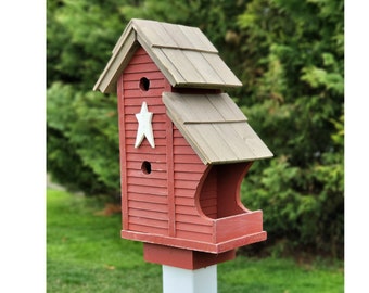 Bird House and Feeder Combo Amish Handmade Wooden