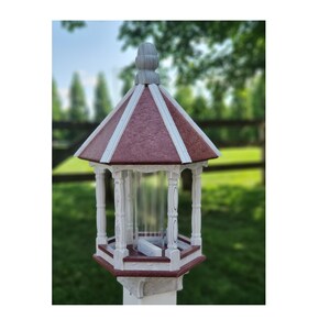 Amish Bird Feeder Handmade With a Rustic Designed Trim, Poly Lumber With Premium Feeding Tube - Easy Mounting - Bird Feeders For Outdoors
