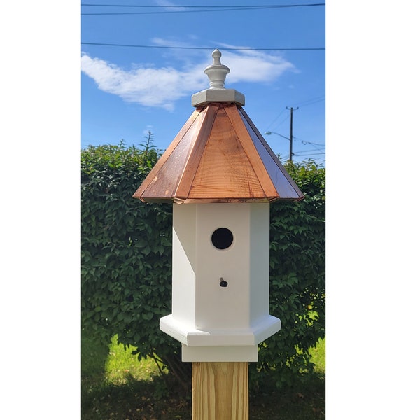 Birdhouse Copper Top Handmade Wooden With 1 Nesting Compartment